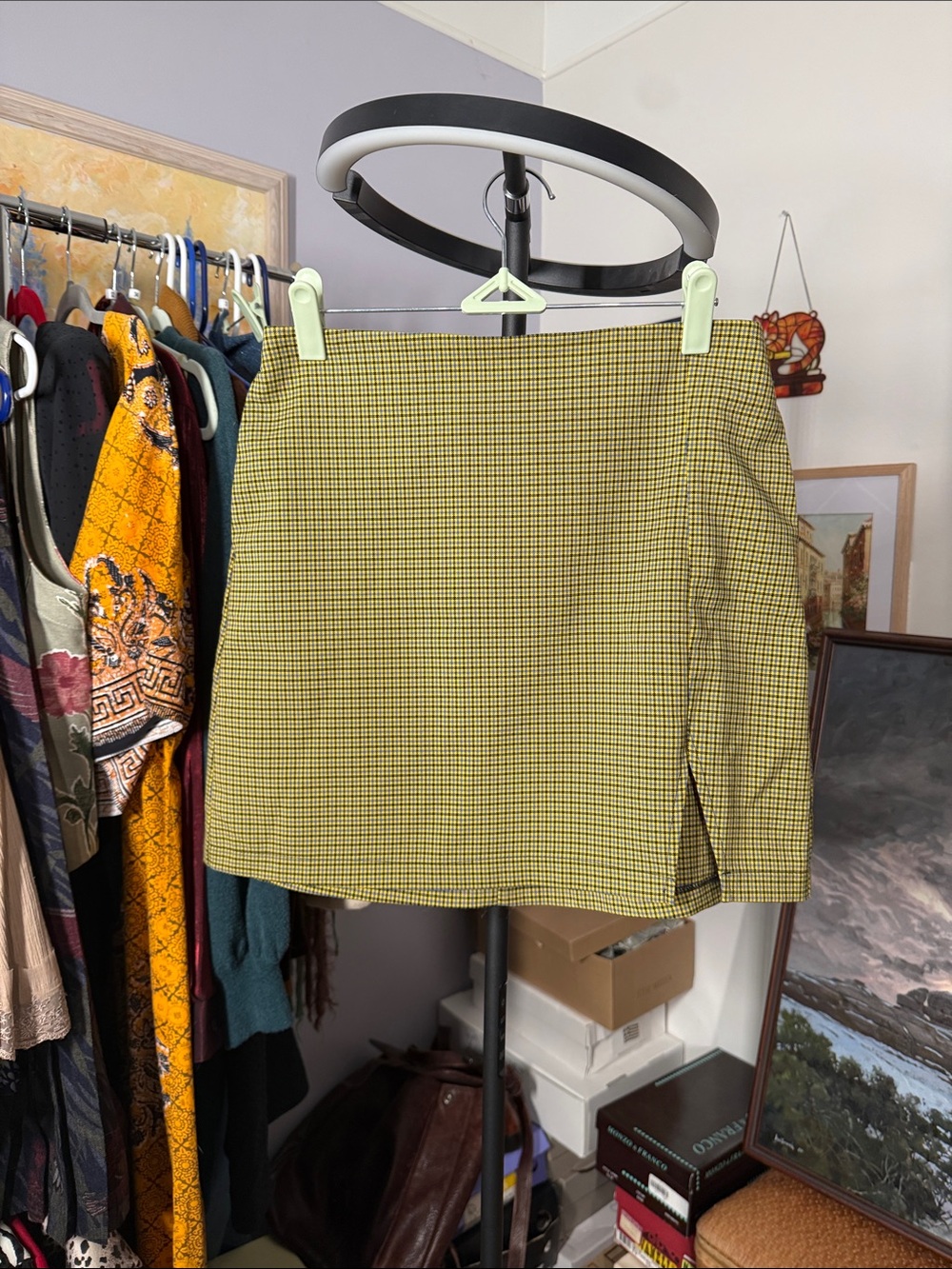 Urban Outfitters Yellow and Black Mini Plaid Skirt